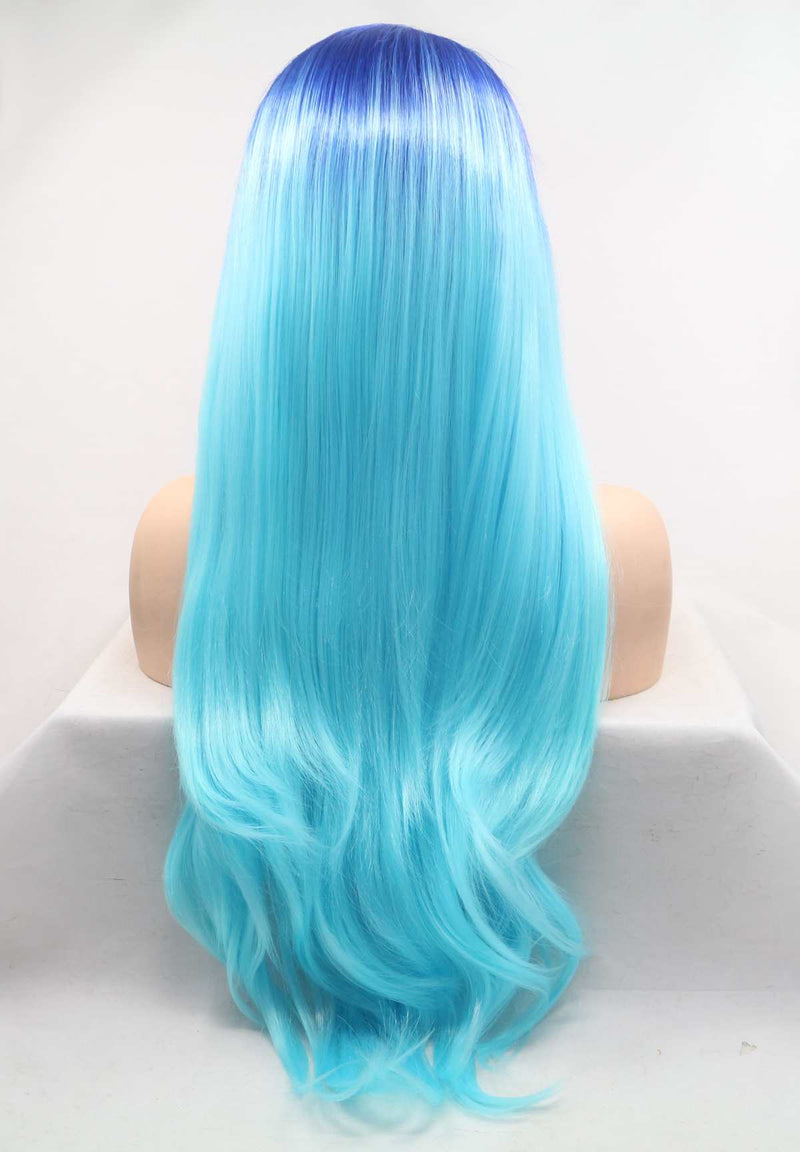 Two Tone Blue Wig Straight Hairstyle USW089