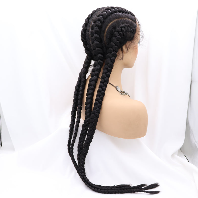 4 Black Braids Long Lace Front Wig Box Braids Synthetic Lace Front Wig Cornrow Braids Hair UWS128