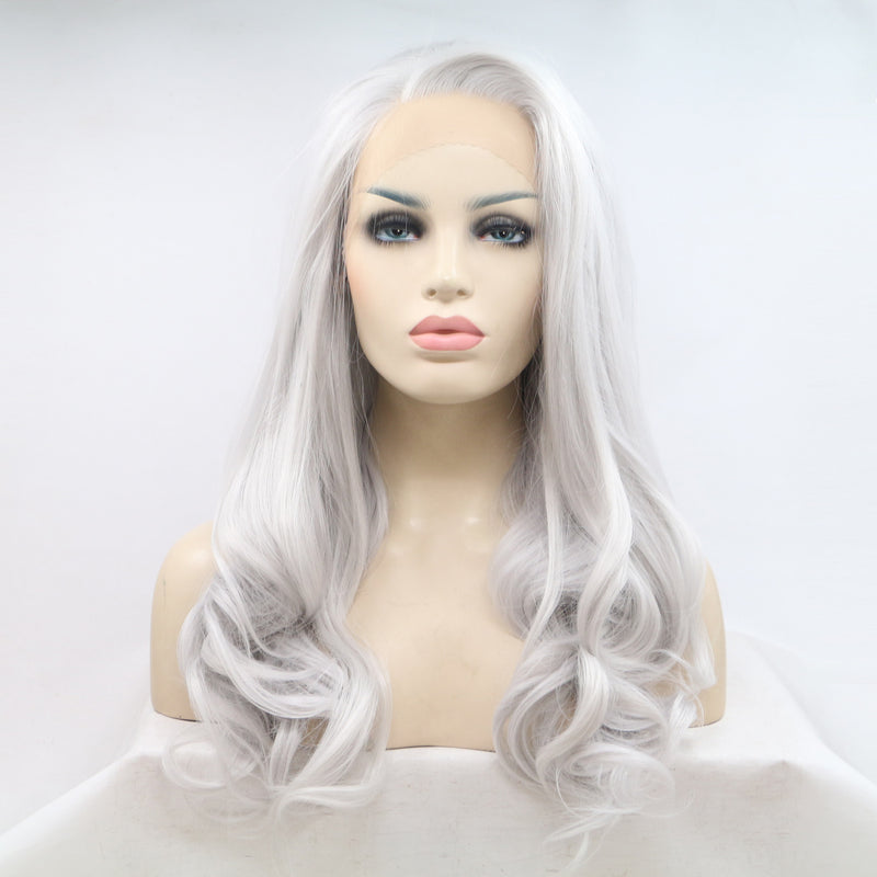 Silver Grey Side Part Synthetic Lace Front Wig USW084