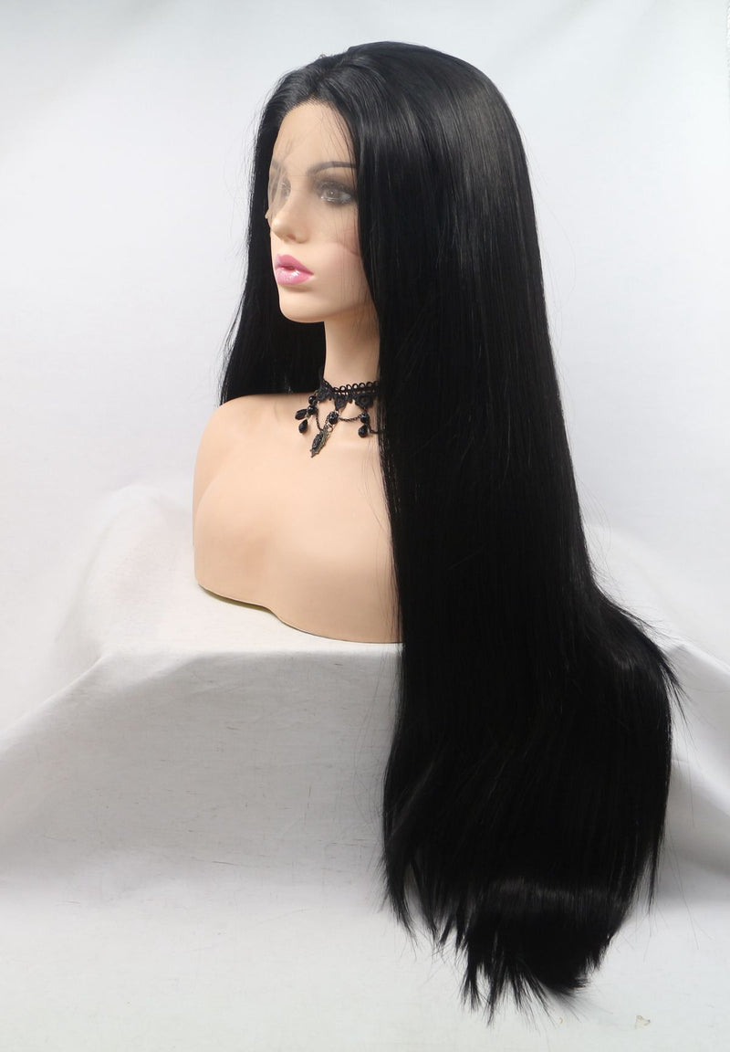 1B Long Black Straight KANEKALON Synthetic Wig USW01