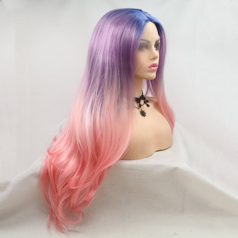 Pink Ombre Synthetic Wavy Lace Front Wig USW097