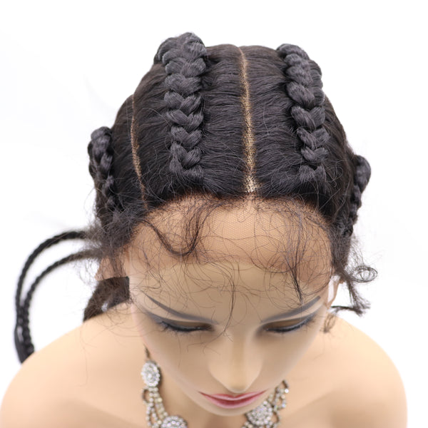 Natural Long Box Braids Lace Frontal Wig Black Brown Double Nice Braided  Wigs