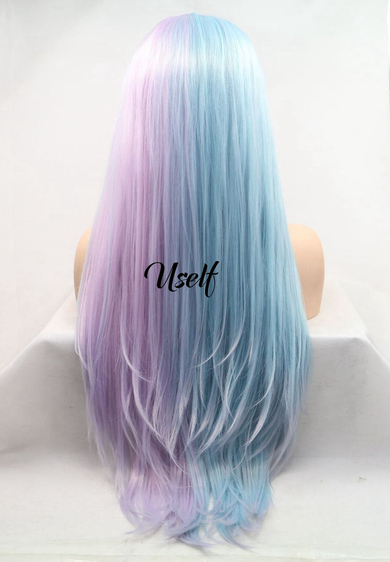Piano Color Blue Pink Girl Hair Straight Wig USW074