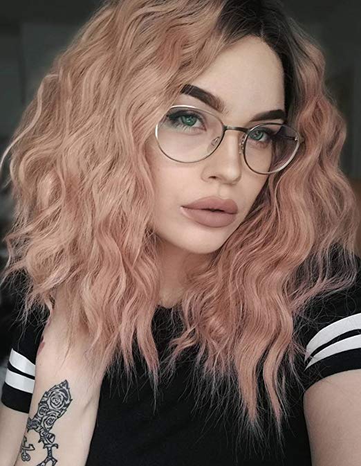 Peach Pink Curly Wig Short Haircut Bob Synthetic Wig USW070