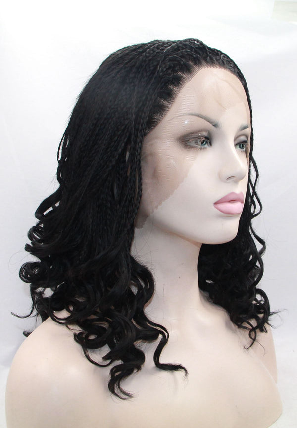 Black Micro Curly Braided Black Women Wig USW018