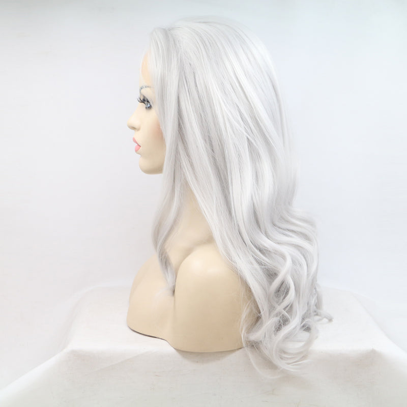 Silver Grey Side Part Synthetic Lace Front Wig USW084