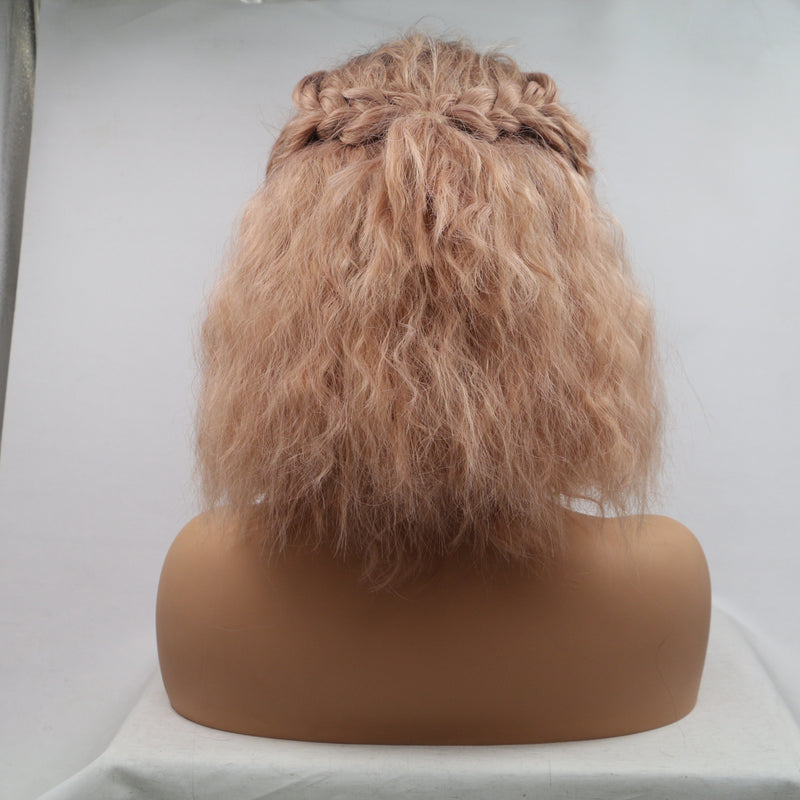 Peach Pink Curly Wig Short Haircut Bob Synthetic Wig USW070