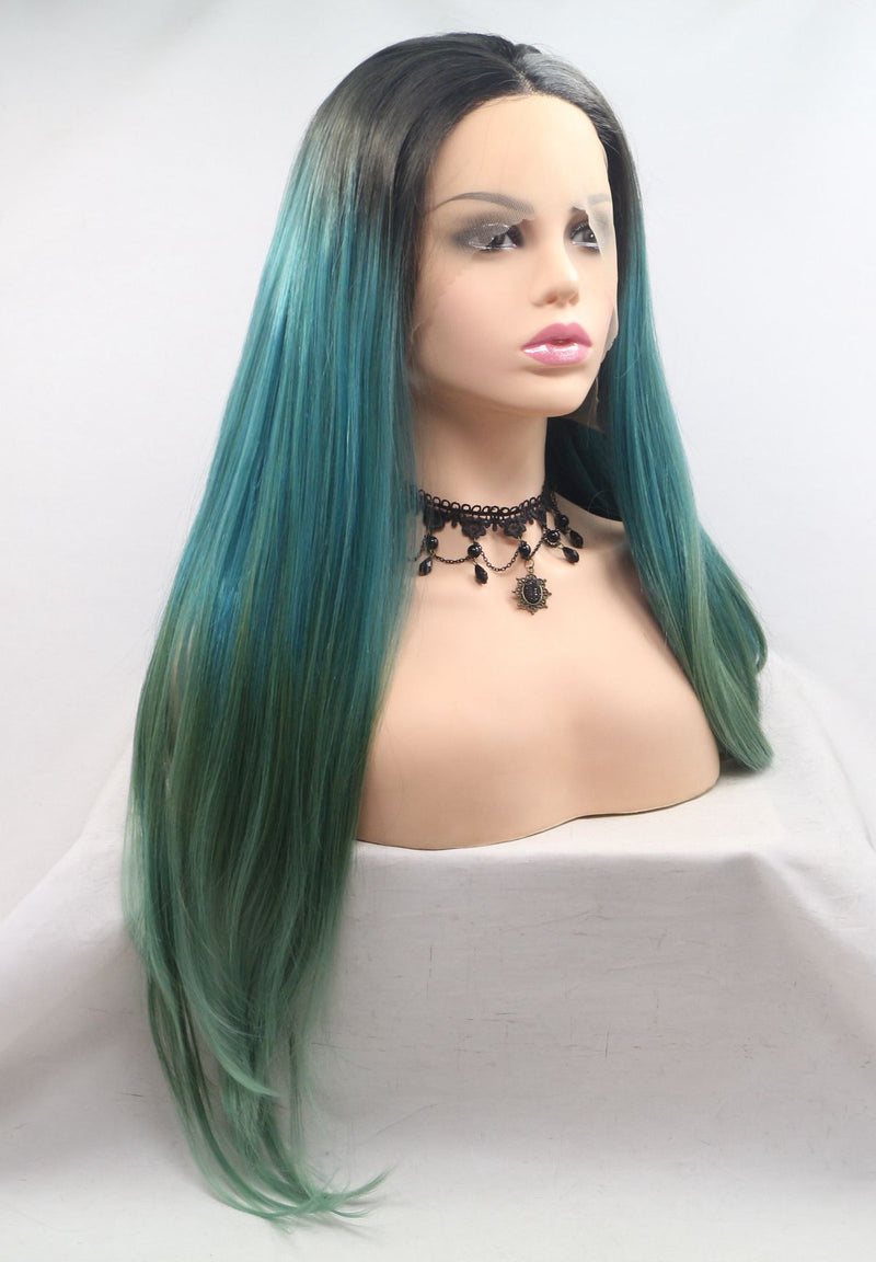 Arwen Natural Straight Ombre Green Wig USW010