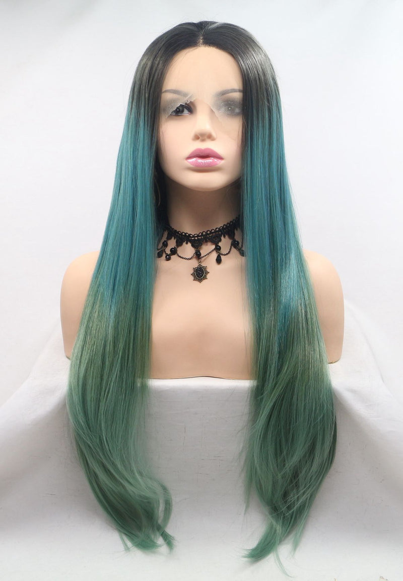 Arwen Natural Straight Ombre Green Wig USW010