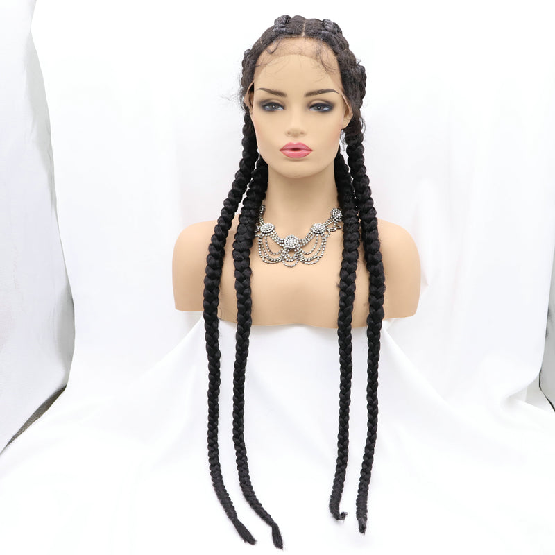 4 Black Braids Long Lace Front Wig Box Braids Synthetic Lace Front Wig Cornrow Braids Hair UWS128