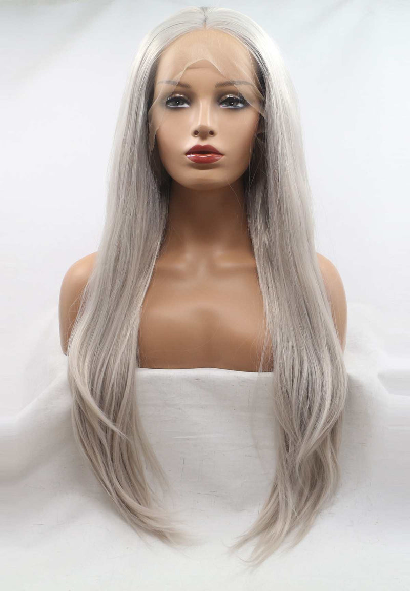 Cat Girl Platinum Silver Gray Straight Wig  USW025