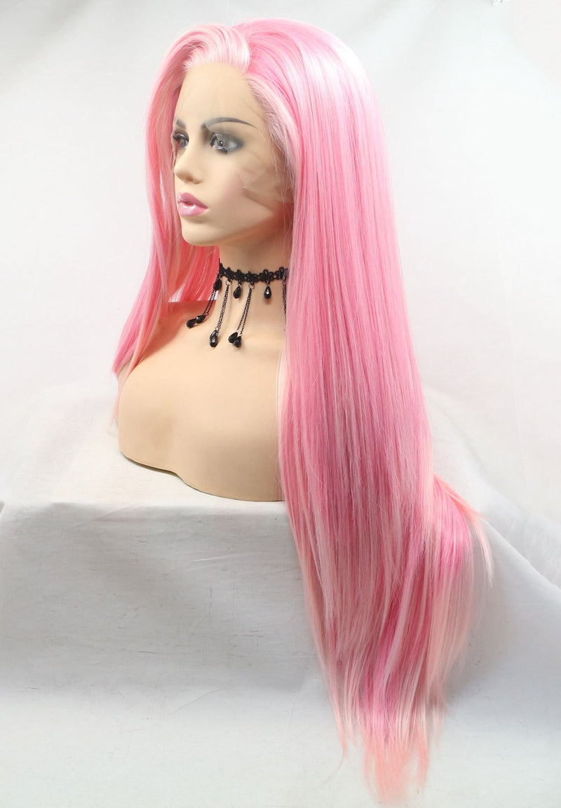 Pink Cosplay Wig Side Part Kanekalon Fiber USW113