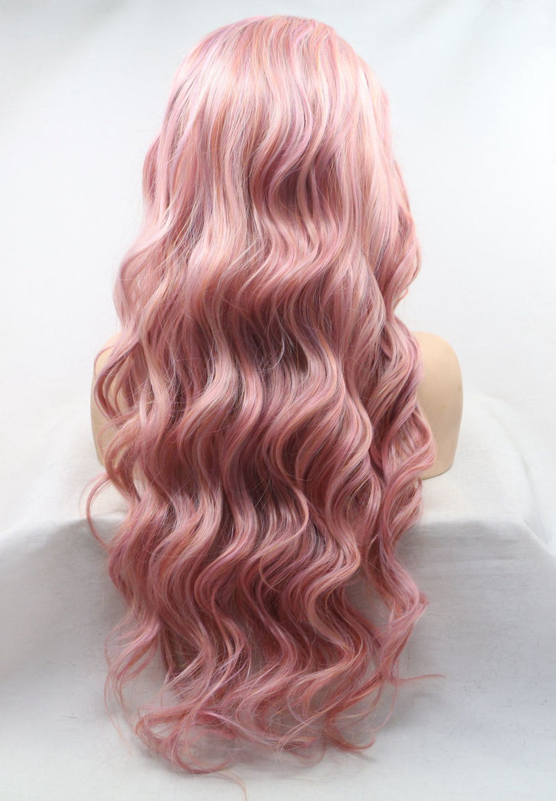 Rose Gold Pink Hair Curly Kanekalon Wig USW115