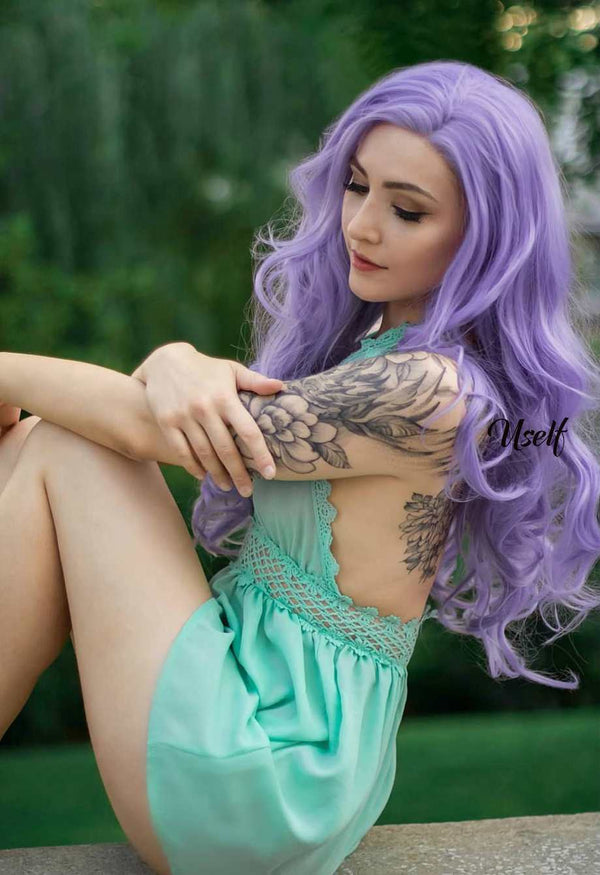 Lavender Purple Lace Front Wavy Wig Makeup USW050