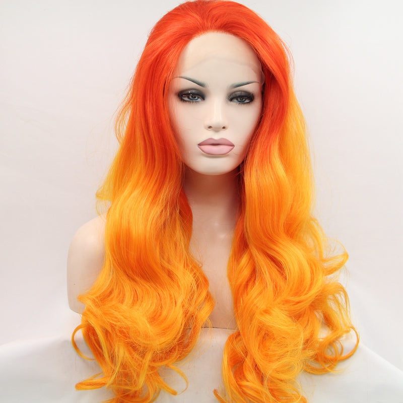 .com : 35cm Yellow Gradient Orange Fiber Silk Wig With Hairpin  Ponytail Rose Mesh Cos Wig Set : Beauty & Personal Care