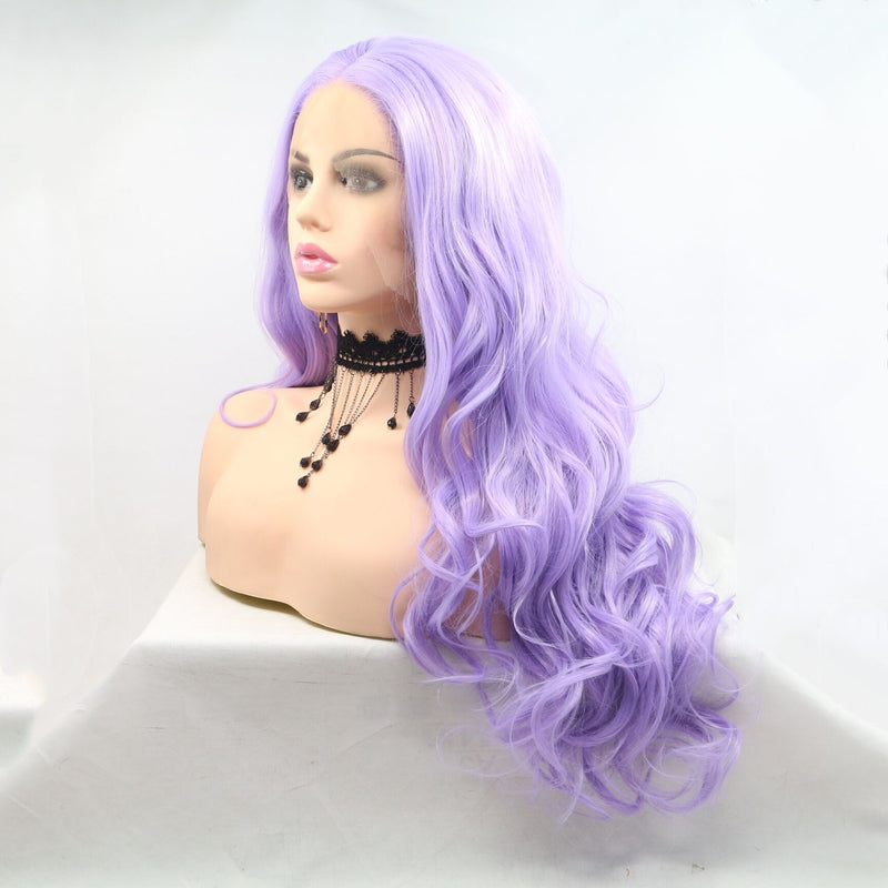 Lavender Purple Lace Front Wavy Wig Makeup USW050
