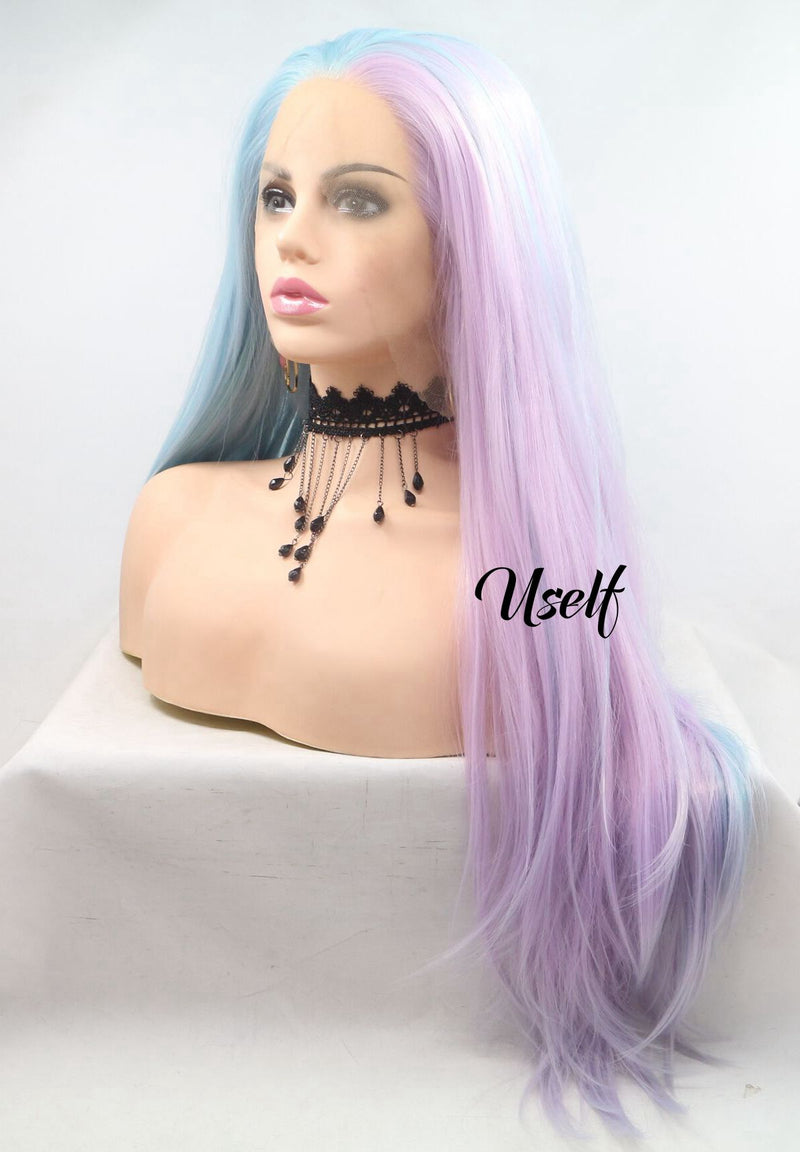 Piano Color Blue Pink Girl Hair Straight Wig USW074